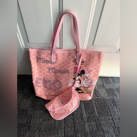 EMO Minnie Mouse Pink Tote Bag Made in Korea w/ Matching Pouch-New Without Tags - Picture 2 of 10